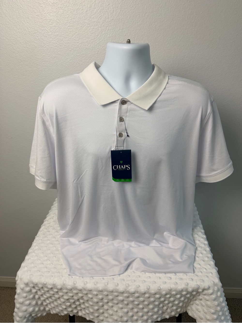 Chaps Men's White Polo with Contrast Collar